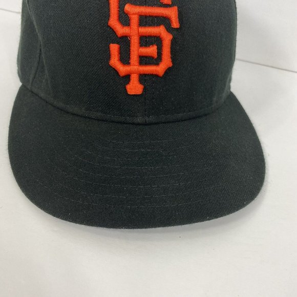 New Era SF Giants Baseball Hat MLB Cap Black Wool Mens size 7 Embroidered Orange - Picture 9 of 10